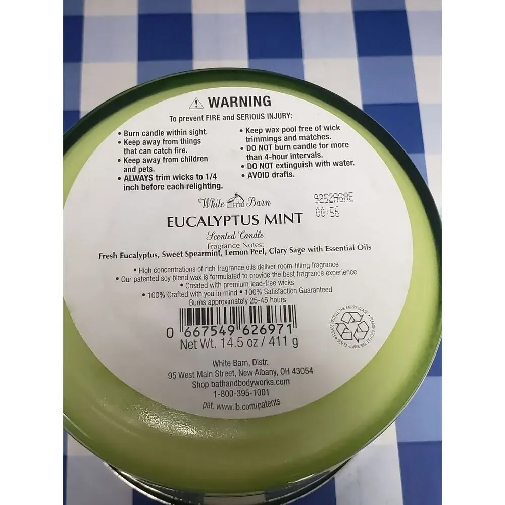 BBW Eucalyptus Mint Large 3 Wick Candle Home Fragrance Decor